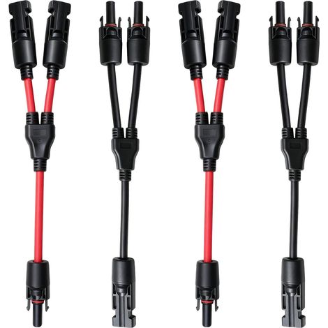 4 Pièces Câble Y Panneau Solaire 4mm², Connecteur Solaire Y 1 vers 2 Adaptateur Y Photovoltaïque 1000V DC 30A, Connecteur Photovoltaïque IP67 Étanche pour Branchement Parallèle de Panneaux Solai (1/5)
