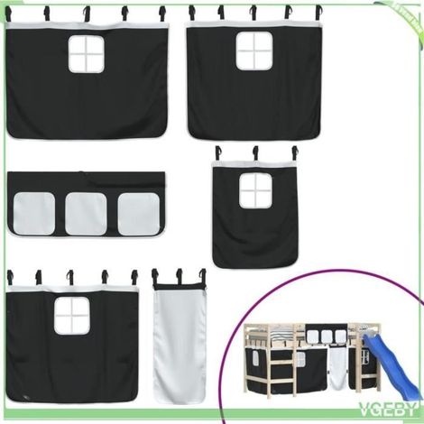 Rideaux pour lit mezzanine - V GEBY - Blanc et Noir - 100% Polyester - Poches de rangement - Durable (1/4)