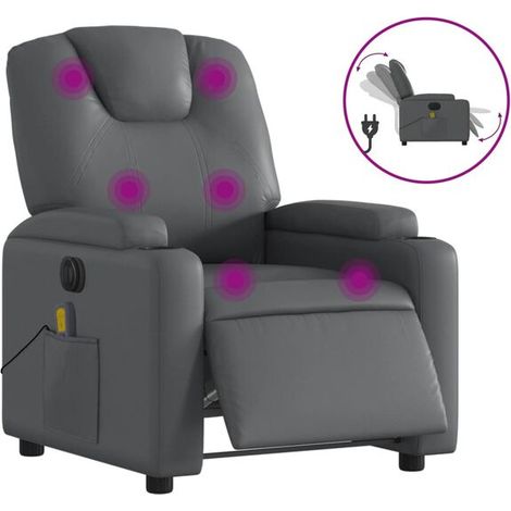 Chaise de massage électrique en similicuir gris – Siège relaxant avec fonction chauffage, rouleaux de massage 3D, réglage de l’inclinaison et contrôle tactile (1/5)