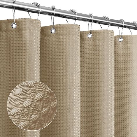 Petit Rideau de Douche de 91,4 x 183 cm en Tissu texturé à Tissage gaufré étroit pour Salle de Bain, imperméable, Lavable en Machine, Beige (1/5)