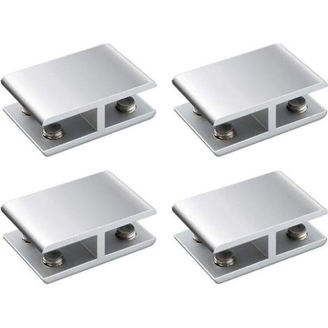 Lot de 4 supports réglables double face en alliage d'aluminium pour étagère en verre, support de serrage pour 8 à 10 mm d'épaisseur, 180 degrés (1/5)