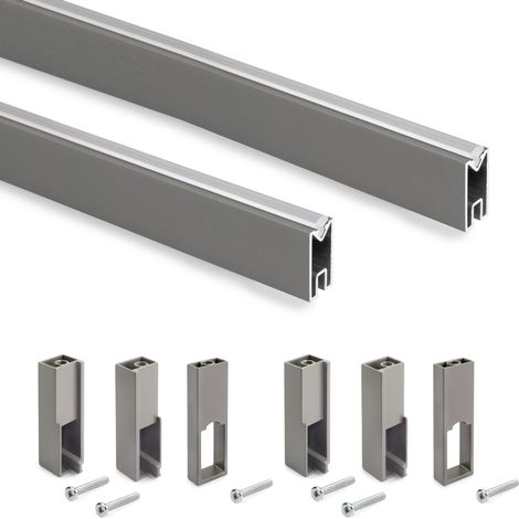Emuca Lote de 2 barras para armario Luxe de longitud 1.15m con soportes, Aluminio y Plástico, Titanio (1/4)