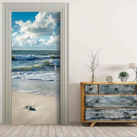 3D-Wandtattoo „Strandwellenlandschaft“ (Trompe-l’œil), abnehmbarer, selbstklebender PVC-Aufkleber für Wohnzimmer, Tür, Küche, Schlafzimmer, Badezimmer – 77 x 200 cm (1/3)