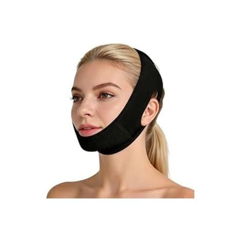 Gaine Visage Réutilisable, Masque V-Shape pour Contour du Visage, Masque Double Menton Ajustable, Forme de V, Tissu Respirant, Pour Femmes et Hommes, noir