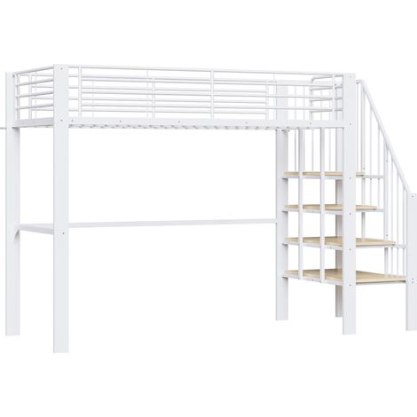 Letto a soppalco in metallo bianco 90 x 200 cm con scala e vano contenitore HOMVRA (1/5)