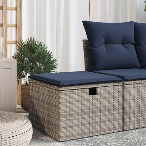 vidaXL Tabouret de jardin avec coussin gris 55x55x37 cm résine tressée (1/5)