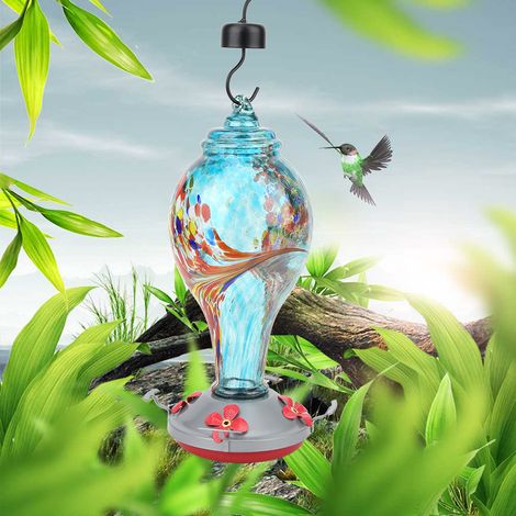 Buntes Vogelfutterhaus aus bemaltem Glas für Garten, Hof und Außenbereich – Futter für Kolibris (T2) (1/5)