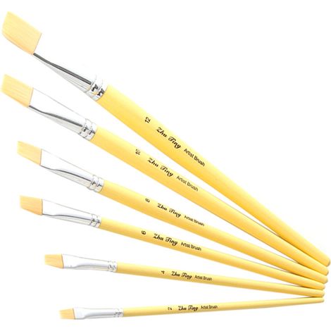 Lot de 6 pinceaux à gouache en nylon, manche en bois, accessoires de peinture artistique (1/5)