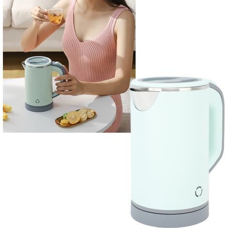 Wasserkocher – 800 ml, doppelwandig isoliert, 600 W, mit Sockel, grün, ausgestattet mit einem 220-V-50-Hz-EU-Stecker, aus Edelstahl 304 mit Trockengehschutz für sicheren Gebrauch