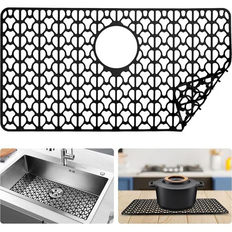 Tapis d'évier en Silicone pour Cuisine, Tapis d'évier en Silicone, Pliable, résistant à la Chaleur et antidérapant (Noir) (1/4)