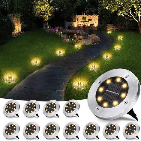 Lampe Solaire Extérieur, 12 Pièces 8 LED Lumière Au Sol Solaire Blanc Chaud Etanche Spot Solaires Encastrable pour Passerelle Jardin Chemin Terrasse Pelouse Cour Souterraine (1/5)