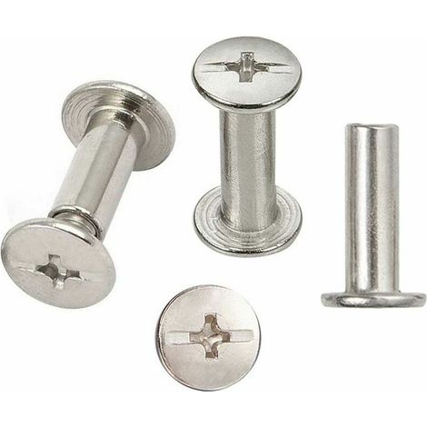 30 jeux de vis de reliure, vis de reliure nickelées, 5 mm x 15 mm, couleur argentée (1/4)