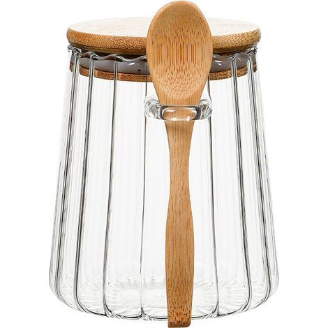 Boîte à thé en verre - récipient de rangement conique avec cuillère (couvercle plat)700millilitres (1/5)
