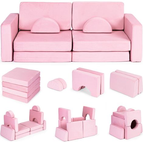 Gran sofá modular plegable de 2 plazas para niños DIY con 10 suaves almohadas - rosa ECOTOYS