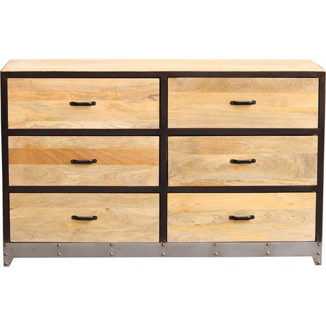 Commode industrielle en bois manguier massif et métal noir 6 tiroirs L130 cm INDUSTRIA (1/5)