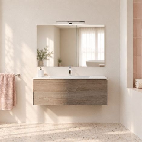 Mobile Bagno Sospeso Rovere 100 Cm Con Cassetto, Lavabo Ceramica, Specchio E Lampada  Berlin (1/5)