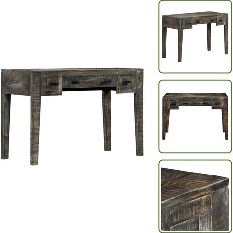 The Living Store Bureau Noir 110 x 50 x 75 cm Bois de manguier massif - Bureau vintage (1/5)