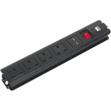 Sealey Extension Cable 2.6m 4 x 230V + 2 x USB Sockets - Black EL34USBB