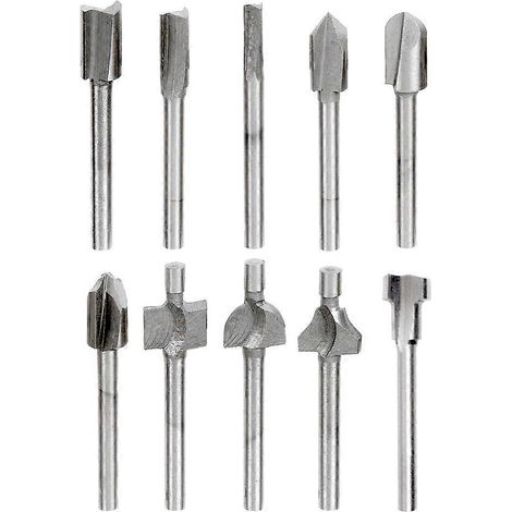 Lot de 10 fraises à bois HSS de 3 mm (1/8") à queue miniature pour outil rotatif Dremel Foredom (1/5)
