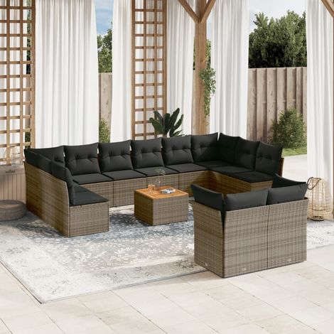 Set sofás de jardín con cojines 13 piezas ratán sintético gris vidaXL (1/3)