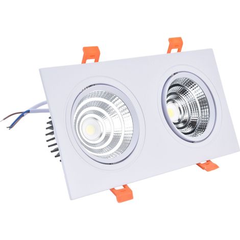 Lampe encastrable LED 2x7W COB orientable, double tête rectangulaire pour plafond, avec driver LED (blanc 6000K, 100-264V), découpe L200xP100mm. (1/5)