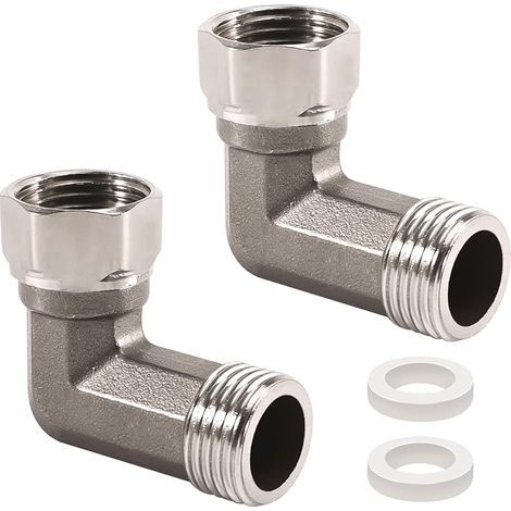Set di 2 raccordi girevoli in acciaio inox da 1/2", acciaio inox 304, gomito a 90°, filettatura maschio da 1/2" x filettatura femmina da 1/2", raccordo a gomito DN15 a 90° per impianti idraulici e di  (1/5)