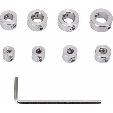 Butée de Profondeur de Foret, 8 pieces Butee de Profondeur en Acier Inoxydable, Durable Anneau Butée de Profondeur Foret avec Une Clé Hexagonal, Mèche Positionneur d'Anneau 3-10 mm (1/5)