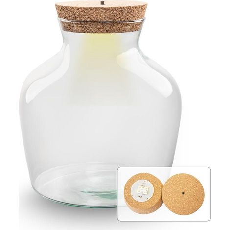 Terrarium en Verre Recyclé avec Éclairage LED et Bouchon en Liège Ø 20 x 22 cm - 5,5 L - PANGIVO (1/4)