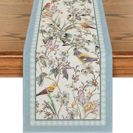 Chemin de Table 33 x 183cm, Fleurs Oiseaux Chinoise Chemin de Table Bleu, Decoration Tables pour Fête Mariage Anniversaire Tabletop Vacances Cuisine Maison Décoration (1/5)