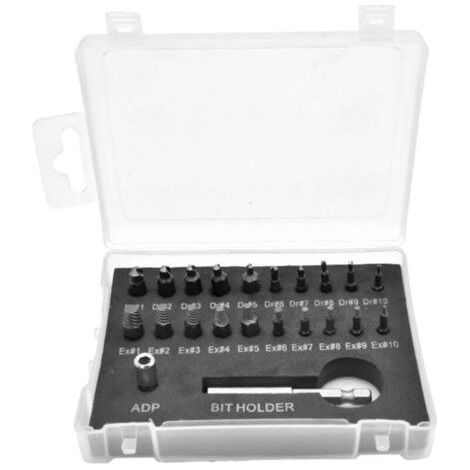 Kit de extractor de tornillos rotos, 22 piezas Herramienta extractora de tornillos rotos dañados para tornillos rotos con adaptador de zócalo y soporte magnético para puntas para quitar tornillos roto (1/4)