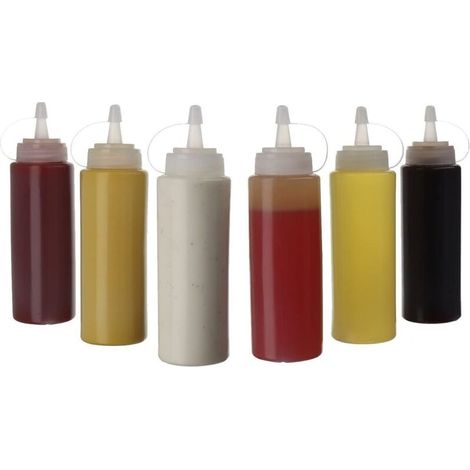 (Lot de 6) Bouteilles à presser en plastique de 250 ml avec couvercles - Bouteilles doseuses parfaites et distributeur de sauce pour ketchup, mayo, sauce barbecue - Bouteilles transparentes pour la cu (1/5)