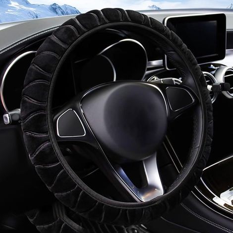 Coprivolante morbido e soffice per auto. Coprivolante universale universale, caldo e confortevole, antiscivolo, ideale per l'inverno. (Nero) (1/5)