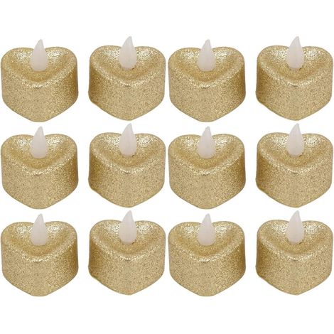 Confezione da 12 candele a LED a forma di cuore con luce calda - Decorazioni per Natale, matrimoni e San Valentino - Accessori dorati per la stanza segreta (1/5)
