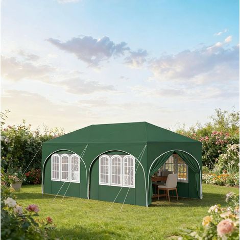 Tonnelle de jardin 583 x 293 x 265 cm, 6 parois, imperméable UV50+ verte HAVRYA (1/5)