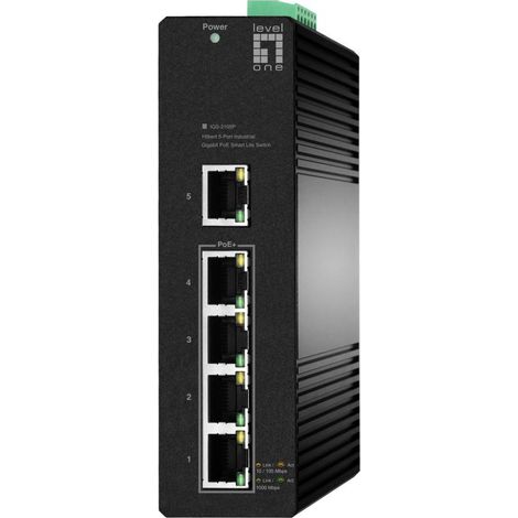 LevelOne IGS-2105P Hilbert conmutador Lite Inteligente Gigabit PoE Industrial de 5 puertos, 4 salidas PoE (1/4)