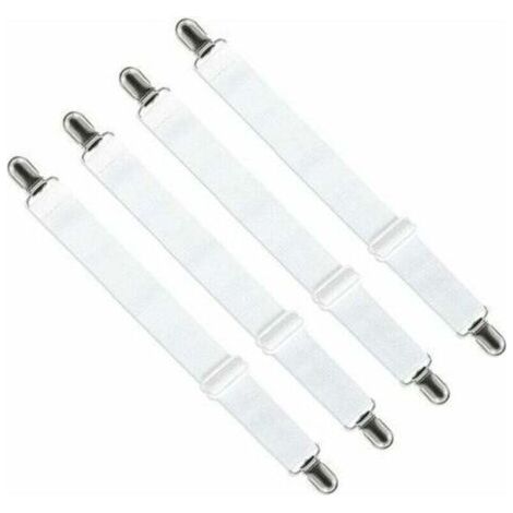 Housse réglable pour draps tendeurs (33cm à 140cm,Largeur:2.5cm), housses de repassage sangles élastiques (blanc, set de 4) (1/4)