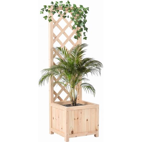 Rosy - Fioriera da Esterno con Grigliato 35x120x30 cm per Piante Rampicanti in Legno di Cedro Impregnato Natural Oak (1/5)