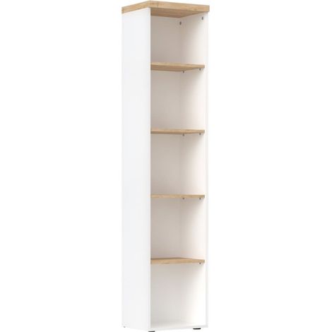 Etagère colonne blanc laqué brillant dessus et étagères aspect bois finition Cadiz - GENIUS (1/5)