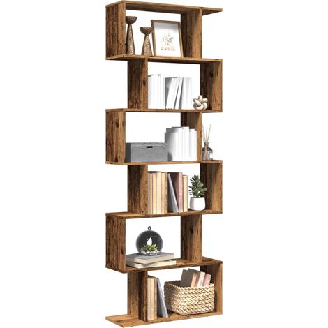 Raumteiler-Bücherregal 6 Etagen Altholz-Optik 70x24x193 cm