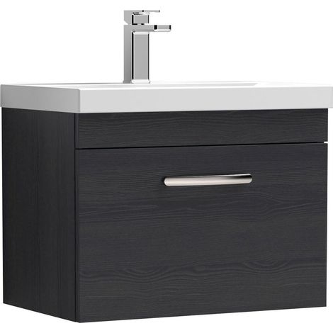 Millwich Contemporary 1 Drawer Wall Hung Vanity Unit with Thin Edge Basin, Charcoal Black, 600mm