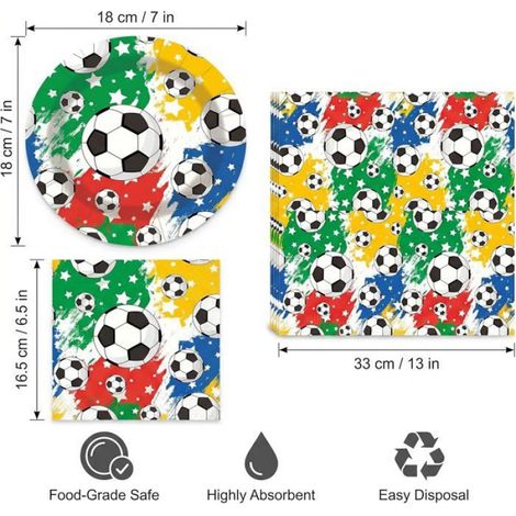 Assiettes - Serviettes - Kit Vaisselle Jetable Football - 20 Assiettes 18 Cm Et 20 Serviettes - Pour Anniversaire Enfant (1/5)