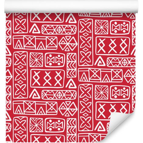 Carta da parati con motivo geometrico polinesiano, corallo e rosso, 50x1000 cm (1/5)