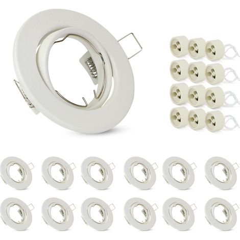 GBLY 12ER GU10 Einbaurahmen Set - Weiss Einbaustrahler Rahmen Einbauleuchte GU10 Fassungen 230V mit Sockel Lochdurchmesser 50mm Einbauspots aus Metall Schwenkbar 30° Spot für LED Leuchtmittel Halogen