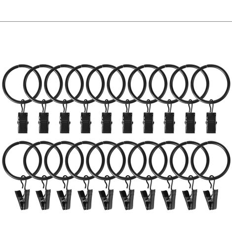 Lntyq 30 Stück Vorhangringe mit Clip, rostfreie Vorhangringe aus Edelstahl, Vorhanghaken aus Metall, Gardinenstangenring für Duschvorhänge und Fenstervorhänge (schwarz) (1/5)
