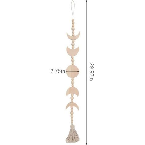 Bois Phase de Lune Décoration Murale Suspendus Bohème Wall Art Bois Lune Guirlande Perles Gland Ornements pour Chambre Mariage Appartement Décoration Murale (1/3)