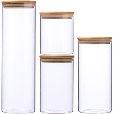 Bocaux de rangement alimentaire - Lot de 4 - Verre borosilicate - Couvercle hermétique - 4 tailles différentes (1/4)