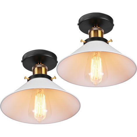 2PCS 22CM Luminaire Plafonnier Rétro En Métal Lampe De Plafond Industriel De Style Blanc Plafonnier Vintage Pour Intérieur, Bar Et Club (1/5)