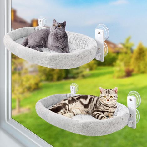 2pcs Hamac Chat Fenêtre Perchoir Pliable Ventouse Acier Tapis Réversible Jusqu'à 18kg (1/5)