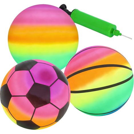 3 Pieces Inflatable Beach Ball with Pump, Rainbow PVC Soft Play Ball Bouncing Ball Child Bounce Ball for Kids, PVC Game Ball for Kids, Soccer Softball, Kickball (1/5)