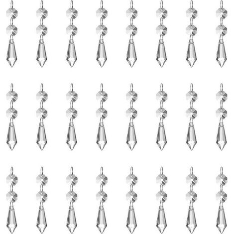 Lot de 24 pendentifs en cristal transparent de 37 mm, effet prisme de glace, avec perles octogonales, pour lustre, lampe, vase, décoration de jardin, Noël ou mariage. (1/5)